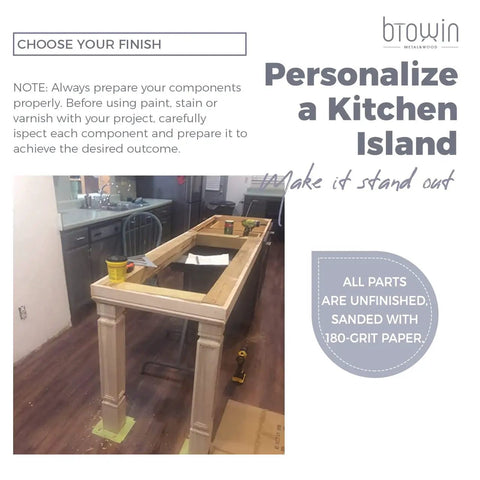 Sturdy 35.5 Inch Tall Wooden Kitchen Island Leg Set, 5 Inch Wide By 5 Inch Deep, Unfinished Raised Panel Cabinet Columns installation