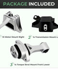 Illustration of Beefed Up Three Piece Engine And Transmission Mount Set For Hyundai Elantra 2017-2022 showing three mounts