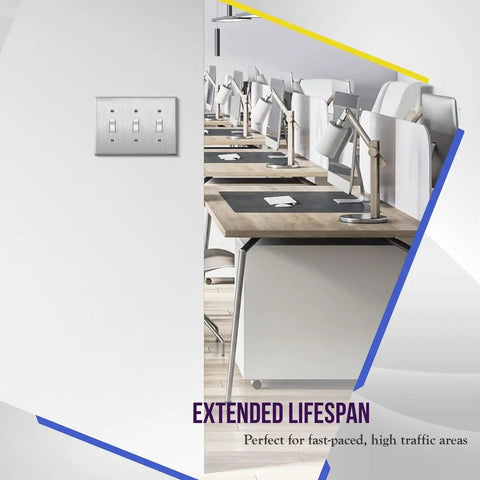 Stainless Steel Wall Plate For Toggle Switches 3 Gang 4.50 By 6.38 Inches Corrosion Resistant Cover in office setting
