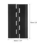 Pair Of Hella Durable Acrylic Hinges For Cabinets Drawers And Displays 75X45Mm Self Adhesive Black Piano Folding Hinges showing dimensions.