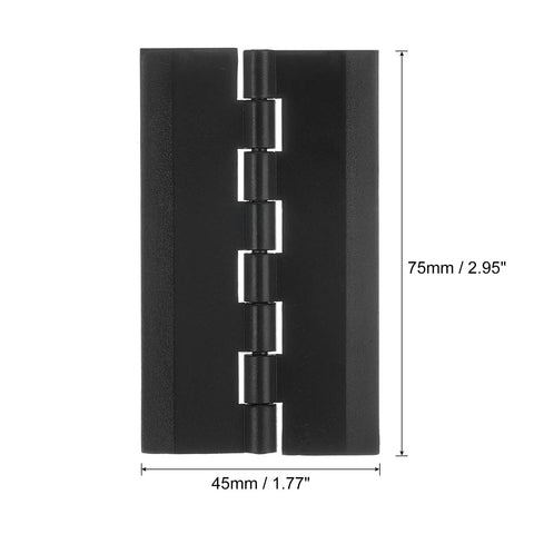 Pair Of Hella Durable Acrylic Hinges For Cabinets Drawers And Displays 75X45Mm Self Adhesive Black Piano Folding Hinges showing dimensions.