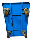 Set Of Four 8 Inch Heavy Duty Solid Rubber Swivel Casters With Brake Puncture Proof Silent Glide Industrial Fixed Plate Built Different For Smooth Rolling And Serious Hauling Power on blue cart base