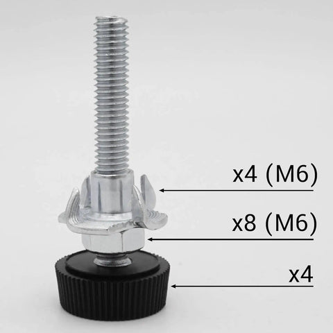 Four Pack Adjustable Furniture Leveling Feet For Desks And Coffee Tables M6 40Mm Stems With Nuts Included Built To Last Heavy Duty Black Metal And Plastic For Stable Support On Uneven Floors