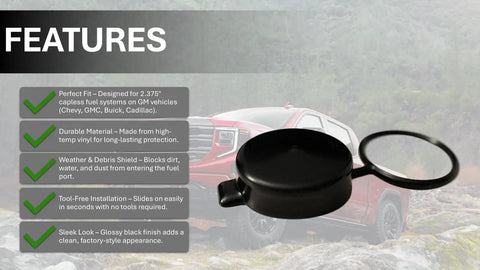 Tethered Capless Gas Cap Dirt Water Dust Cover With Fuel Funnel Bundle For Chevy GMC Buick Cadillac 2.375 Inch Inner Diameter
