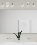 Three Light Chrome Vanity Light Fixture For Bathroom Over Mirror, Industrial Farmhouse Globe Wall Sconce shown over bathroom sink