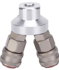 Two Way Connector Chrome Plated Pneumatic Quick Coupler With Self Locking Mechanism For One Handed Quick Connect In Air Tools And Pneumatic Systems Beefy Carbon Steel G1 Quarter Inch Thread