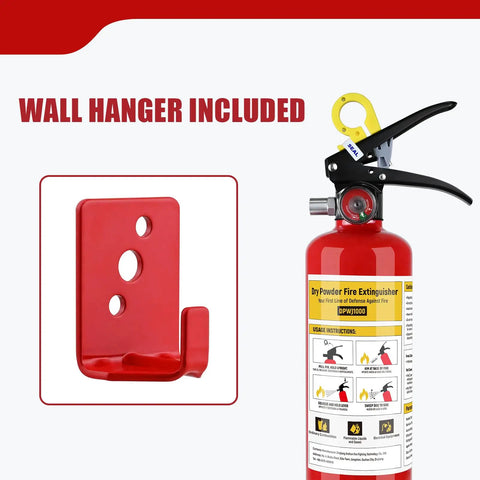 Versatile 2.2 Lb Dry Powder Fire Extinguisher With 1A 10B C Rating shown with wall hanger included