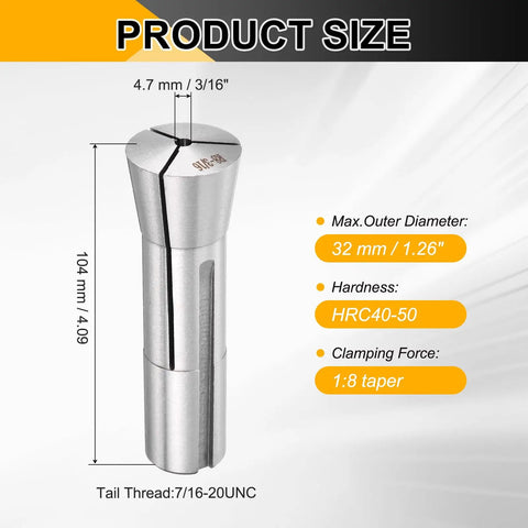 R8 Round Collet Three Sixteenth Inch, 7/16-20 UNF Thread Mill Chuck Holder, 0.015mm Precision Spring Collet, CNC Milling Tool