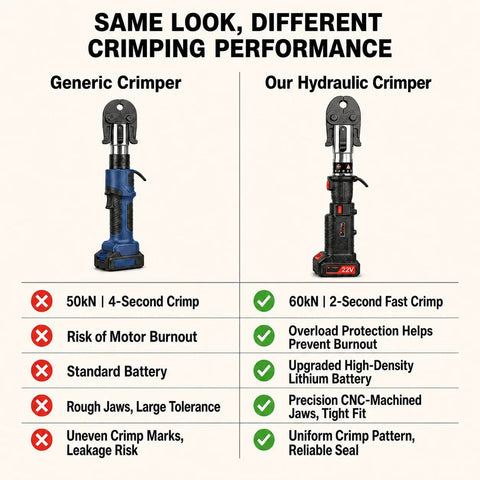Comparison of Generic and 21V Brushless Electric Pipe Press Tool For Copper Pipes, Heavy Duty Hydraulic Crimper For Plumbing.