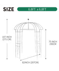 Diagram of Birdcage Garden Arch Arbor 9 Ft High By 6.8 Ft Wide White Metal Gazebo dimensions and design layout.