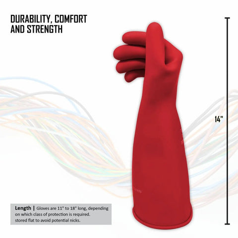 Lineman Grade Rubber Insulating Electrical Safety Gloves Class 0 ASTM Compliant Size 10 with 11 Inch Cuff for Electricians