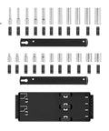 Do It All 1/4 Inch Drive 12 Point Socket Set With Rails And Tray, 22 Piece Kit, shallow and deep sockets displayed with rails and tray