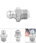 10 Pack Grease Nipple Fittings In Plated Steel, Leak Proof M8 Straight, for automotive, motorcycle, industrial equipment use, close-up