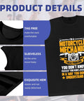 Fresh Men's Lightweight Cotton Tank Top, Sleeveless Muscle Shirt, detailed view with tag-free neck and motorcycle mechanic graphic.