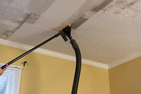 Using Popcorn Ceiling Scraper Vacuum Attachment for Shop Vacuums on unpainted ceiling for safe, efficient cleanup