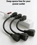 2 Pack 1 Foot Power Extension Cord 16 AWG Right Angle Low Profile AC Adapter Extension Wire connecting to a power strip.