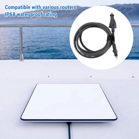 Rock Solid 6.6 Ft Ethernet Extension Cable IP68 Waterproof Flat Network Cord For Router shown on a boat with a waterproof router.