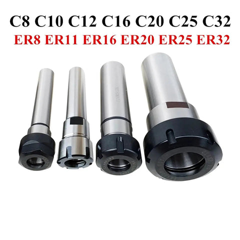 Heavy Duty ER Series CNC Collet Collection showing various sizes and types for milling machines and lathes with rock solid grip.