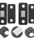 12 Pack Magnetic Cabinet Door Catches for Cupboards and Sliding Closet Doors Stainless Steel Black Metal Hardware shown close up