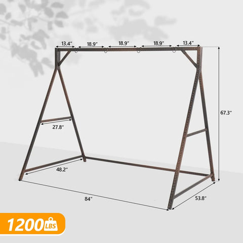 7 Foot Rattan Porch Swing Frame Heavy Duty Outdoor Stand With Metal Frame 4 Hanging Rings for Backyard, Patio, or Garden