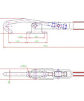 Technical drawing of J Hook Toggle Clamp Stainless Steel Heavy Duty Hold Down Clamp for Woodworking Projects dimensions