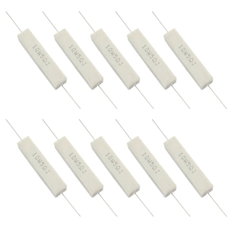 Top view of a 10 Pack 10W 5 Ohm Ceramic Cement Power Resistors Kit Wirewound DIY Electronics Resistors For Projects Durable Cement Body