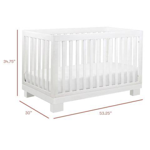 Modo 3 In 1 Baby Crib That Converts To Toddler Bed And Daybed Includes Toddler Conversion Kit Solid Wood Crib For Baby With Four Adjustable Heights White GREENGUARD Gold Certified, shown with dimensions
