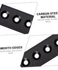 Close-up of a carbon steel Track Connecting Brace Metal Joint Plate Set For Barn Doors Easy Installation Bracket Connector Kit