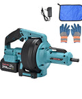 Superb Cordless Drain Auger And Tough Pipe Snake Bundled With A Fast 21V Lithium Battery And Charger, includes gloves and cloth.