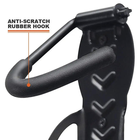 Close-up of anti-scratch rubber hook on Garage Wall Mount Bike Storage Rack 2 Pack, Vertical Bike Hooks, Space Saver Hanger System For Garages.