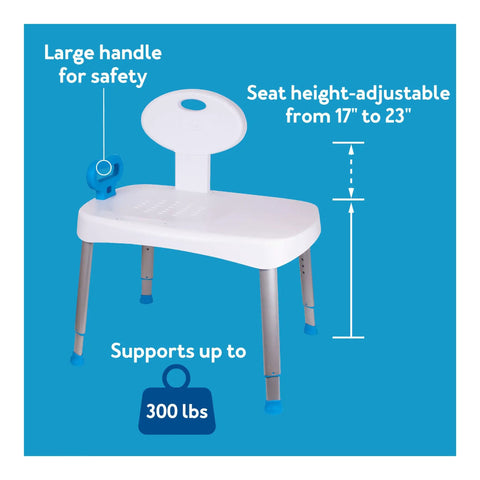 Easy Transfer Shower Bench With Back For Tub And Bathtub Safe Seat For Seniors Adjustable Height Shower Chair With Non Slip Tips And Drainage