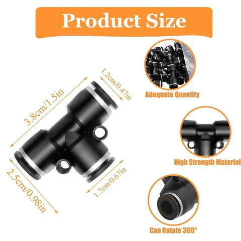 Push To Connect One Quarter Inch Pneumatic Fittings Kit With Tee Union And T Shaped Quick Connect Air Hose Fittings Black Plastic