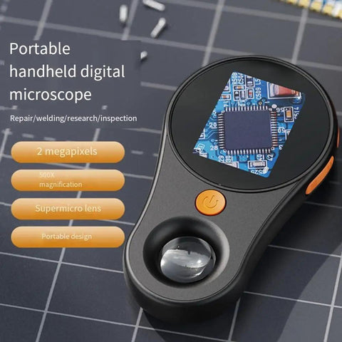 500X Digital Microscope With 2 Inch LCD Screen 1080P HD Camera Eight LED Lights Adjustable Brightness USB Connection For Electronics Repair Coin Collection And DIY Inspections. Portable handheld digital microscope, ABS body, 2-inch LCD, viewing circuit board