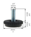 12 Pack 1/4-20 Threaded Furniture Levelers With Non Slip Pads, showing dimensions and galvanized screw on nylon base