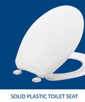 Durable Plastic Toilet Seat Round White Easy Top Tight Hinges For No Bend Install No Fuss Smooth Contours And Clean White Finish