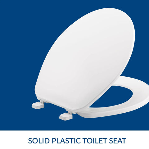 Durable Plastic Toilet Seat Round White Easy Top Tight Hinges For No Bend Install No Fuss Smooth Contours And Clean White Finish