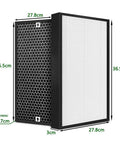 Replacement True HEPA Filter And Activated Carbon Filter Set For AC1215 showing dimensions 36.5cm x 27.8cm x 3cm.