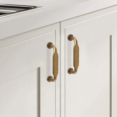 20 Pack Antique Brass Cabinet Pulls 3 Inch 76mm Kitchen Cabinet Handles on white cabinet door