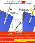 Diagram showing Damaged Screw Removal Kit For Cell Phones And Electronics With 2 Tungsten Steel Drill Bits 2.35mm in use.