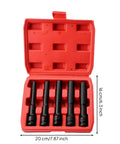 Rock Solid Five Piece Extended Thin Wall Impact Socket Set With Narrow Profile Design For Tough Car Wheel Maintenance And Automotive Repairs in red case, 20 cm x 16 cm