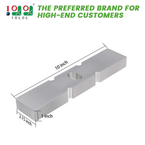 Heavy duty one inch front end lift block for golf carts, made of solid aluminum, measuring 10 x 2.15 x 1 inches.
