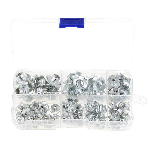 80 Piece Box Of Zinc Plated Four Claw Nuts M3 M4 M5 M6 M8 For Speaker Mounts And Furniture Hardware Tee Nuts Blind Pronged