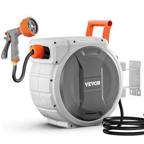 Retractable Garden Hose Reel Wall Mount 100 Ft Hose With Five Eighth Inch Diameter, Heavy Duty System, 180 Degree Swivel Bracket