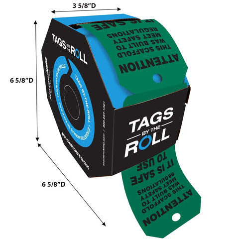 OSHA Compliant Scaffolding Tags By The Roll, Attention Sign To Keep Scaffolds Safe And On Point, in a portable dispenser