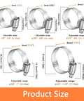 42 Piece Hose Clamps Set Stainless Steel 304 Worm Gear Assortment with size range details for pipes and tubes