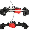 Beefed Up Portal Axle Upgrade Kit With Nylon Front And Rear Axles And Differential Lock For 1 By 10 RC Crawler TRX4 Defender Bronco TRX4 Chassis DIY Build Today, showing red differential covers and metal rods.