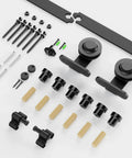 Components of 11Ft Sliding Track Barn Door Hardware Kit For A Single Wood Door Heavy Duty T Shaped Style Black