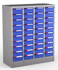 Front view of a 40 Drawer Nut And Bolt Organizer Cabinet With ABS Drawers And Acrylic Shelves And Label Stickers For Small Parts Storage