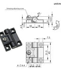 Technical drawing with Black Plastic Foldable Cabinet Door Hinge With Damping 1 Piece Soft Close Style.