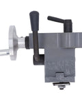 Real Deal Mini Lathe Tail Center Rock Solid Die Cast Replacement With Rustproof Coating and Smooth Adjustable Sleeve Extension Fitting 7x14 and 7x12 Metal Lathes showing top view of precision die cast aluminum unit.